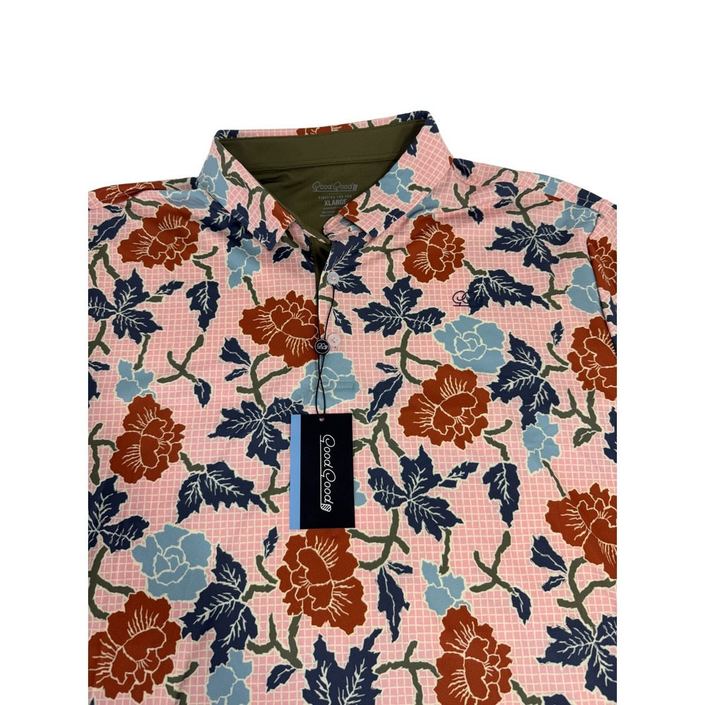 Good Good Golf Pink Canyon Polo Shirt Mens Size XL Blue Pink Floral NWT - Picture 3 of 7